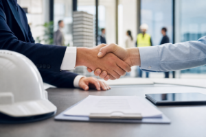 Professional examining legal compliance documents in a bright, modern office setting