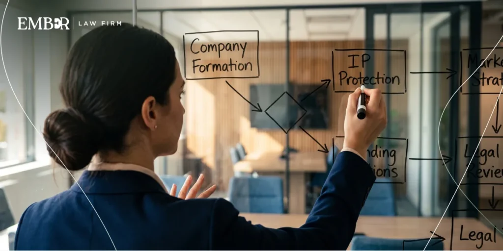 Mapping out steps for company formation, compliance, and IP protection.