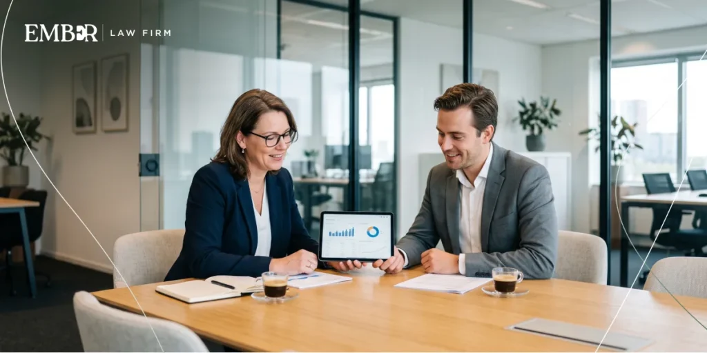 An HR manager and an international employee discussing recognized sponsor status and visa application strategies.