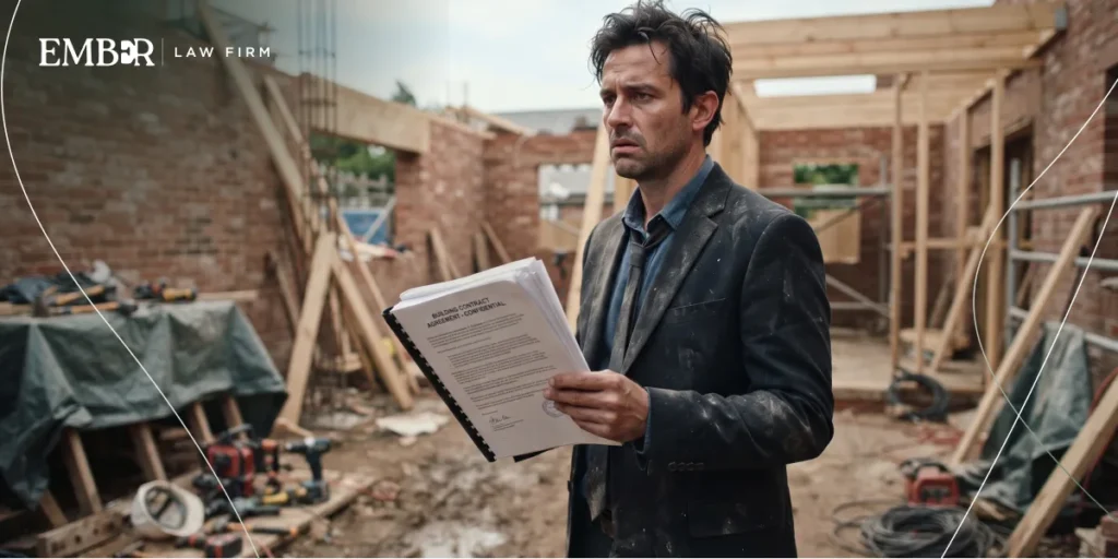 An entrepreneur dealing with a breach of contract on a half-finished construction site.