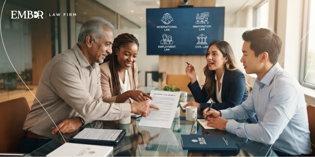A diverse team providing professional legal assistance for immigration and employment disputes.